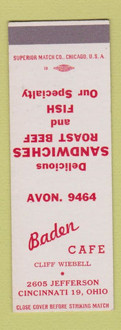 Matchbook Cover - Baden Cafe Cincinnati OH SAMPLE