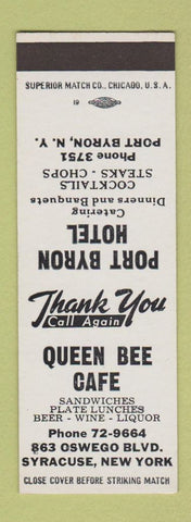 Matchbook Cover - Queen Bee Cafe Port Byron Hotel NY Syracuse SAMPLE