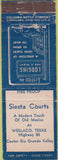 Matchbook Cover - Siesta Courts Weslaco TX Columbia Match WEAR