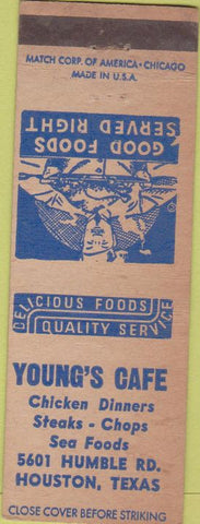Matchbook Cover - Young's Cafe Houston TX