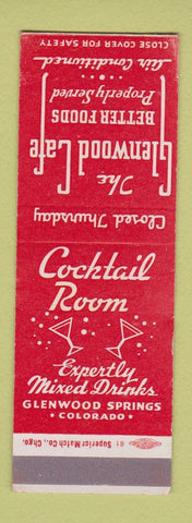 Matchbook Cover - Glenwood Cafe Glenwood Springs Colorado WEAR SAMPLE