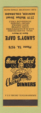 Matchbook Cover - Sandy's Cafe Denver Colorado SAMPLE