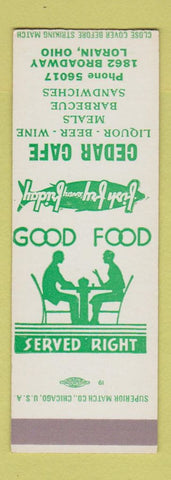 Matchbook Cover - Cedar Cafe Lorain OH SAMPLE