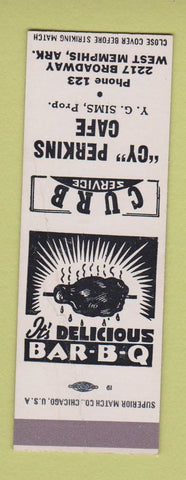 Matchbook Cover - Cy Perkins Cafe West Memphis AR low phone # BBQ SAMPLE