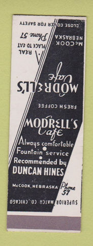 Matchbook Cover - Modrell's Cafe McCook NE low phone # SAMPLE