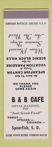 Matchbook Cover - B&B Cafe Spearfish SD SAMPLE