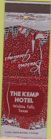 Matchbook Cover - The Kemp Hotel Wichita Falls TX Christmas snow