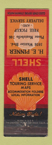 Matchbook Cover - Shell oil gas HE Pinner East Los Angeles CA