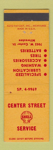 Matchbook Cover - Shell oil gas Center Street Milwaukee WI WEAR