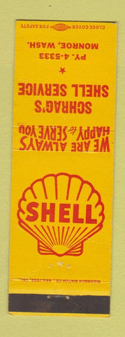 Matchbook Cover - Shell oil gas Schrag's Monroe WA WEAR