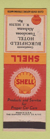 Matchbook Cover - Shell oil gas Burchfield Hotel Tuscaloosa AL