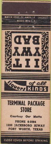 Matchbook Cover - Terminal Package Store Fort Worth TX Liquor