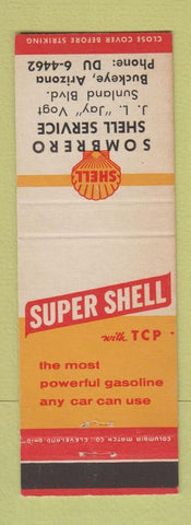 Matchbook Cover - Shell oil gas Sombrero Buckeye AZ