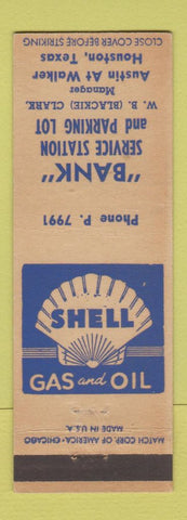Matchbook Cover - Shell oil gas Bank Houston TX