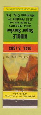 Matchbook Cover - Shell oil gas Biddle Michigan City IN Trailer Rentals