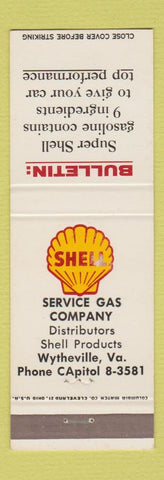 Matchbook Cover - Shell oil gas Service Gas Wytheville VA #2 WEAR
