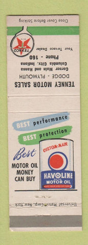 Matchbook Cover - Texaco oil gas Tenney Dodge Plymouth Columbia City IN