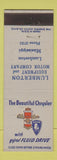 Matchbook Cover - Lumberton MS Chrysler Plymouth low phone #