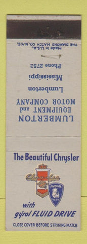 Matchbook Cover - Lumberton MS Chrysler Plymouth low phone #