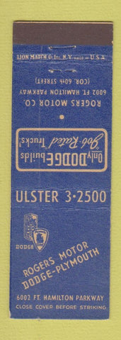 Matchbook Cover - Rogers Motors Dodge Plymouth Brooklyn NY