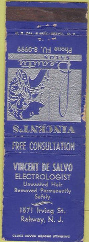 Matchbook Cover - Vencent De Salvo Hair Removal girlie Salon Rahway NJ