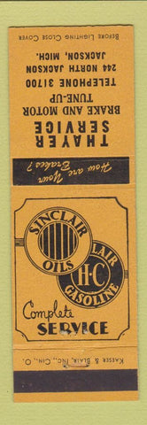 Matchbook Cover - Sinclair oil gas Thayer Jackson MI