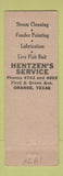 Matchbook Cover - Sinclair oil gas Hentzen's Orange TX low phone #