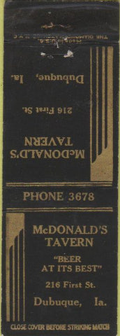 Matchbook Cover - McDonald's Tavern Dubuque IA