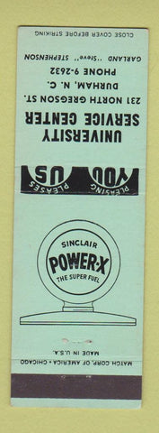Matchbook Cover - Sinclair oil gas University Service Durham NC