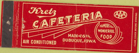 Matchbook Cover - Kretz Cafeteria Dubuque IA