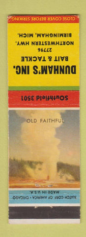 Matchbook Cover - Dunham's Bait and Tackle Birmingham MI