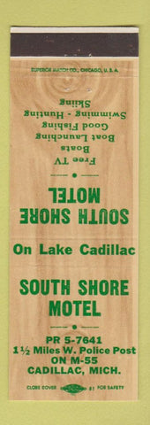 Matchbook Cover - South Shore Motel Cadillac MI