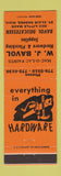 Matchbook Cover - WJ Bavol Hardware Plumbing Supply Deli ST Clair Shores MI