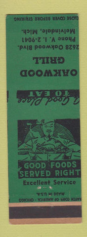 Matchbook Cover - Oakwood Grill Melvindale MI MISCUT