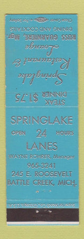 Matchbook Cover - Springlake Restaurant Bowling Battle Creek MI