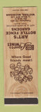Matchbook Cover - Art's Bottle Fence Gardens Water sMI WEAR