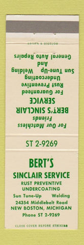 Matchbook Cover - Bert's Sinclair oil gas New Boston MI