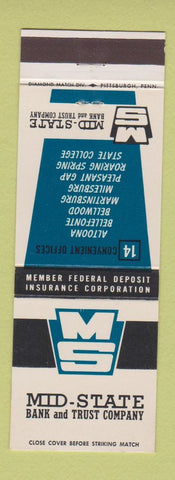 Matchbook Cover - Mid State Bank and Trust Altoona Bellefonte Milesburg PA