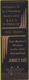 Matchbook Cover - Jennie's Cafe Chamberlain SD