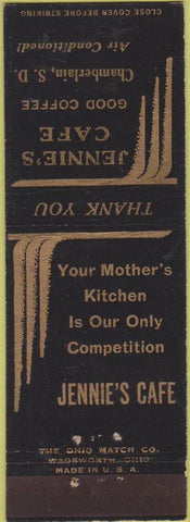 Matchbook Cover - Jennie's Cafe Chamberlain SD