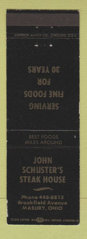 Matchbook Cover - John Schuster's Steak House Masury OH