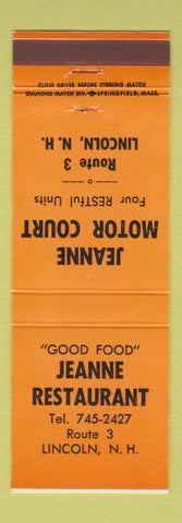 Matchbook Cover - Jeanne Motor Court Restaurant Lincoln NH