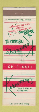 Matchbook Cover - Kornman's Restaurant Cleveland OH
