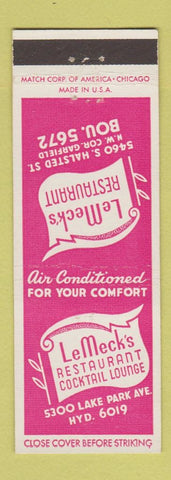 Matchbook Cover - LeMeck's Restaurant Chicago IL