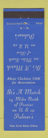 Matchbook Cover - Palmer's Pontiac MI