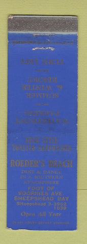 Matchbook Cover - Roeder's Beach Restaurant Brooklyn NY WORN