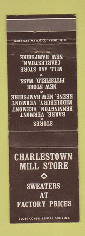 Matchbook Cover - Charlestown Mill Store Sweaters Barre Bennington Middlebury VT