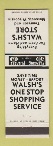 Matchbook Cover - Walsh's Store Tennyson Muscoda WI