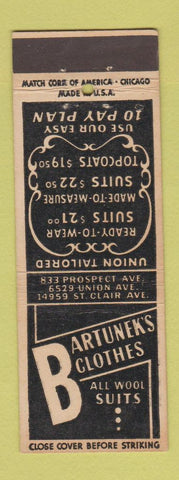 Matchbook Cover - Bartunek's Men's Clothes Cleveland OH