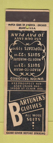 Matchbook Cover - Bartunek's Men's Clothes Cleveland OH